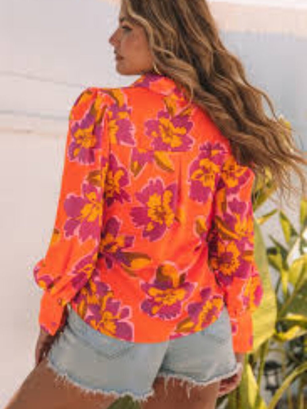 BTFBM Orange Floral Button Down Blouse – Size XXL - HS0337